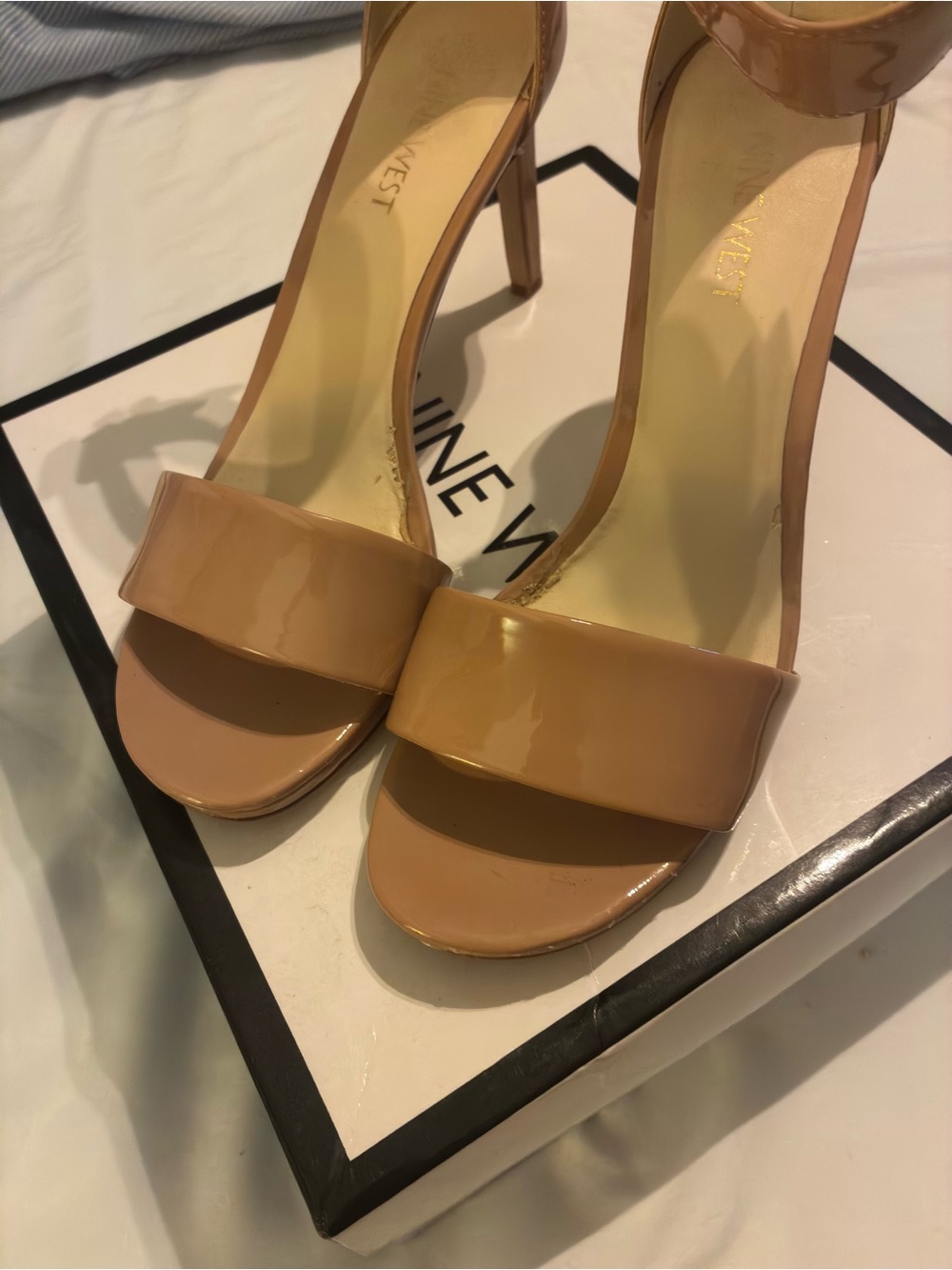 Nine West Nude Patent Leather Open-Toe Ankle Strap Heels